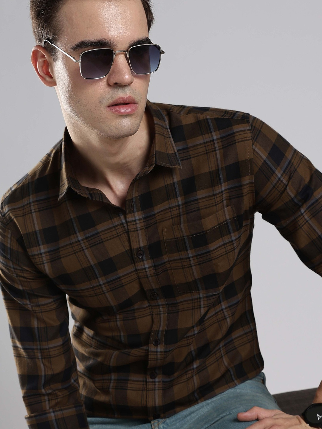 THE SHIRT CODE Men Slim Fit Tartan Checks Checked Casual Shirt