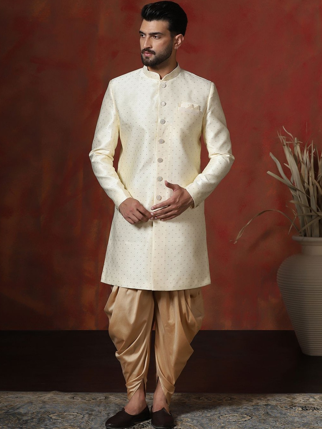 SOURAGYA Printed Mandarin Collar Sherwani