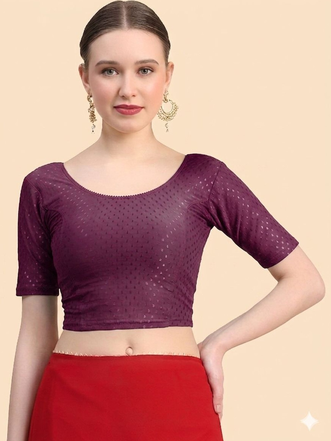 HERE&NOW Woven Design Fully Strechable Cotton Saree Blouse