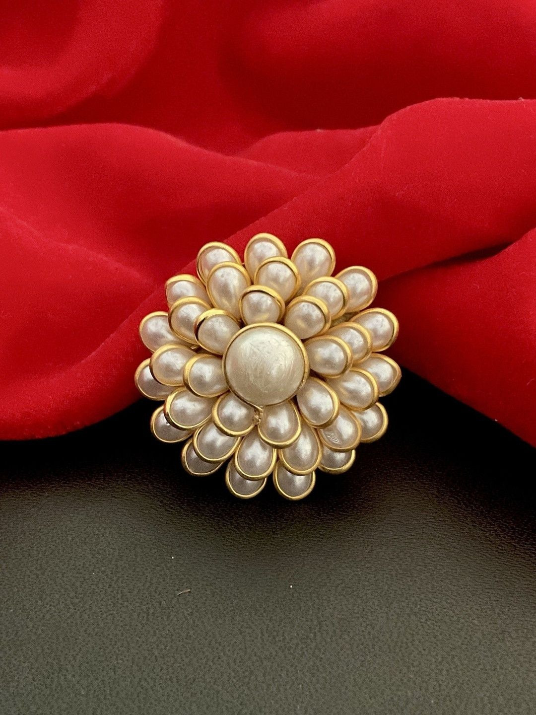 MOHATI Women Gold-Plated Gomathi Pacchi Handcrafted Artificial Beads Finger Ring