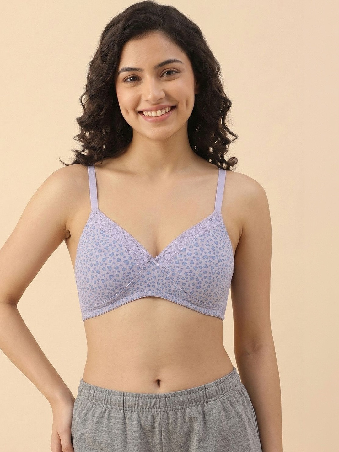 Zivame Women Heart Print Padded Non-Wired Medium Coverage T-Shirt Bra