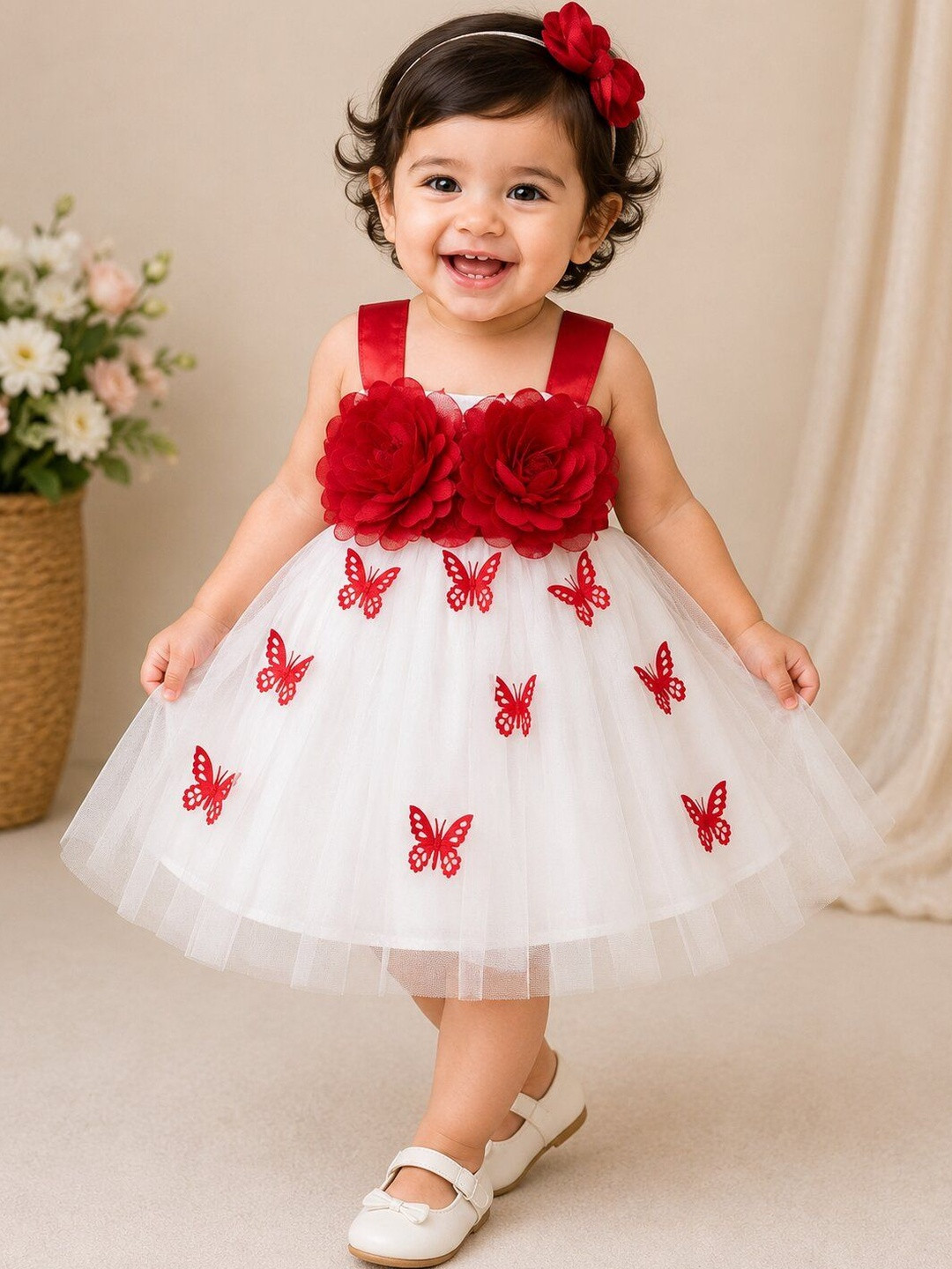 STUMBLE FASHION Girls Floral Print Ruffled Net A-Line Dress