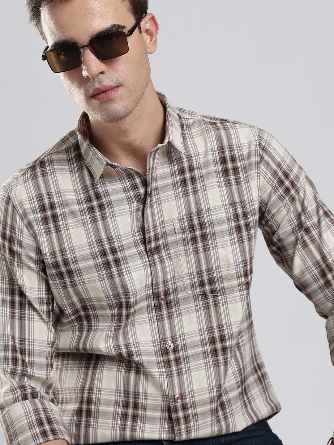 THE SHIRT CODE Men Slim Fit Checked Casual Shirt