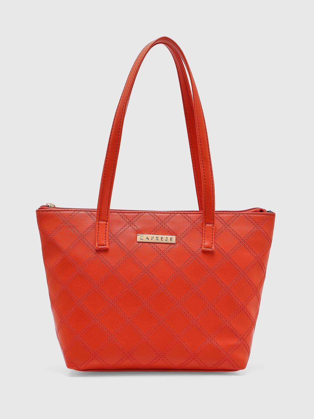 Caprese Textured Structured Tote Bag with Quilted