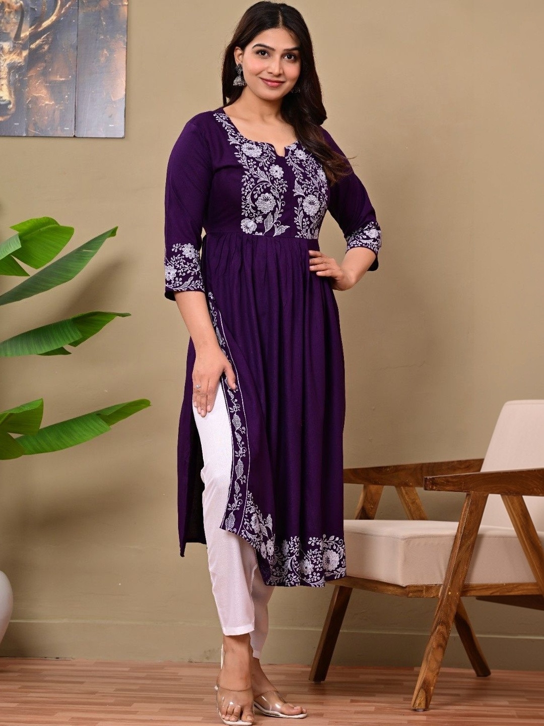 J.H Women Embroidered Thread Work Anarkali Kurta