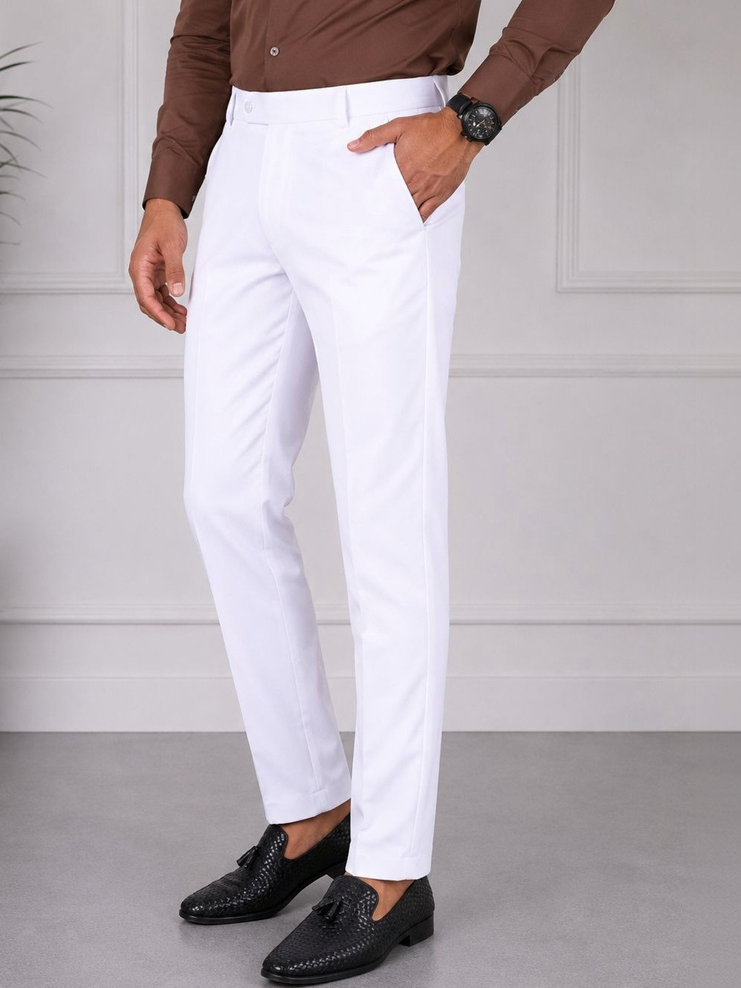 GHABA CREATION Men Cotton Smart Regular Fit Formal Trousers