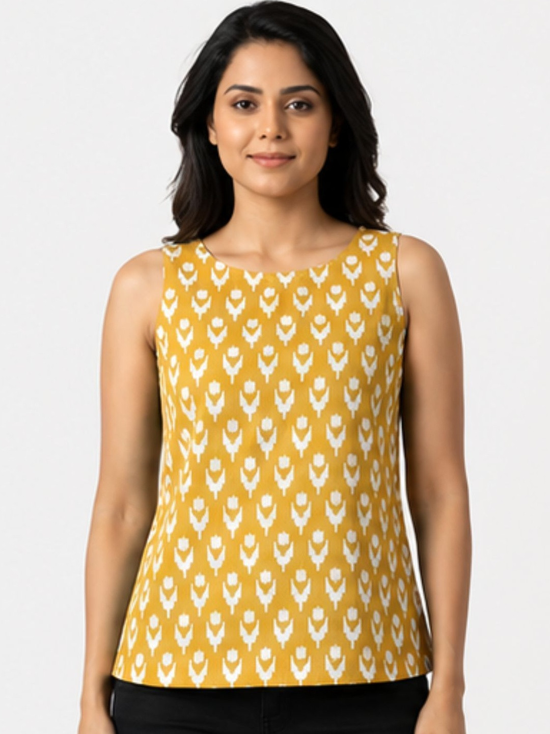 Saffron Threads Print Ethnic Cotton Styled Back Top