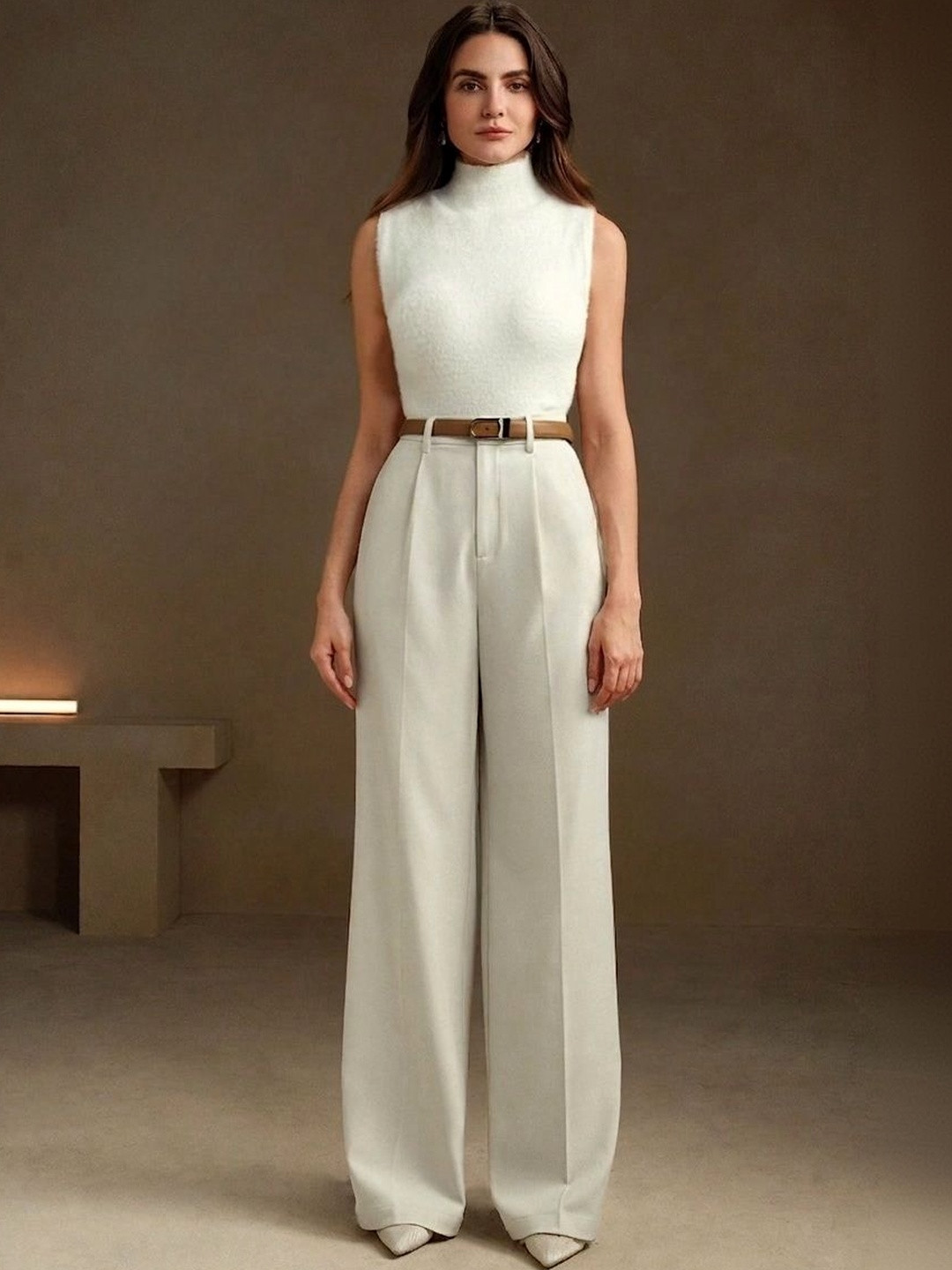 FNOCKS Women Relaxed Straight Leg High-Rise Wide-Leg Pleated Korean Pants