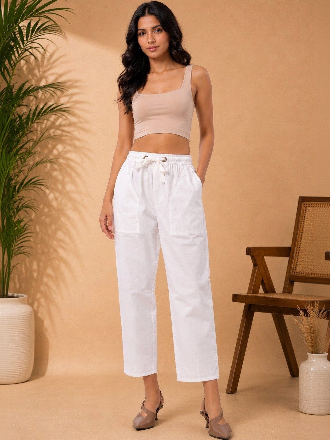 MUUN Women Relaxed High-Rise Easy Wash Trousers