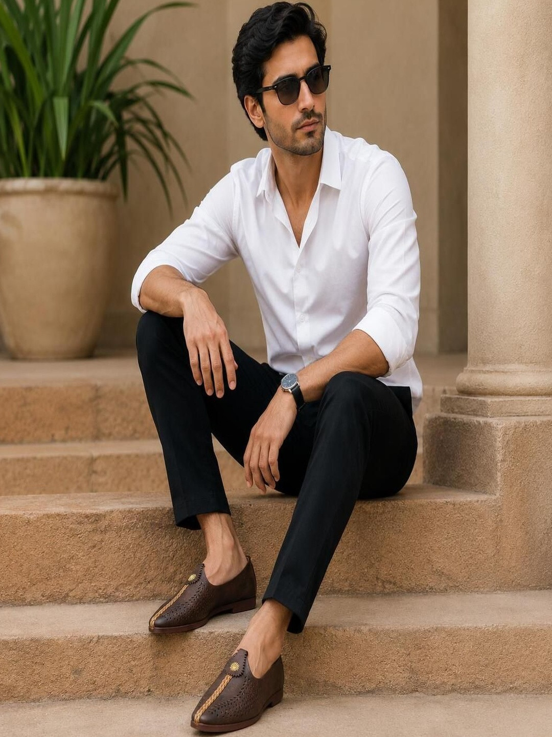 KRITARTH Men Textured Leather Mojaris