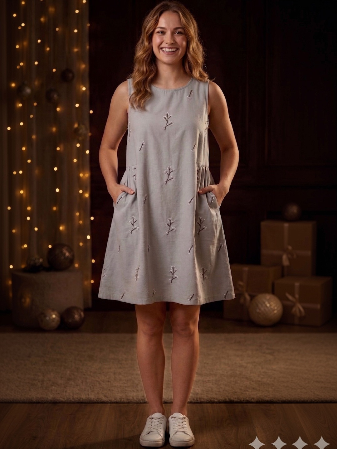 KALAMIR Floral Embroidered A-Line Dress