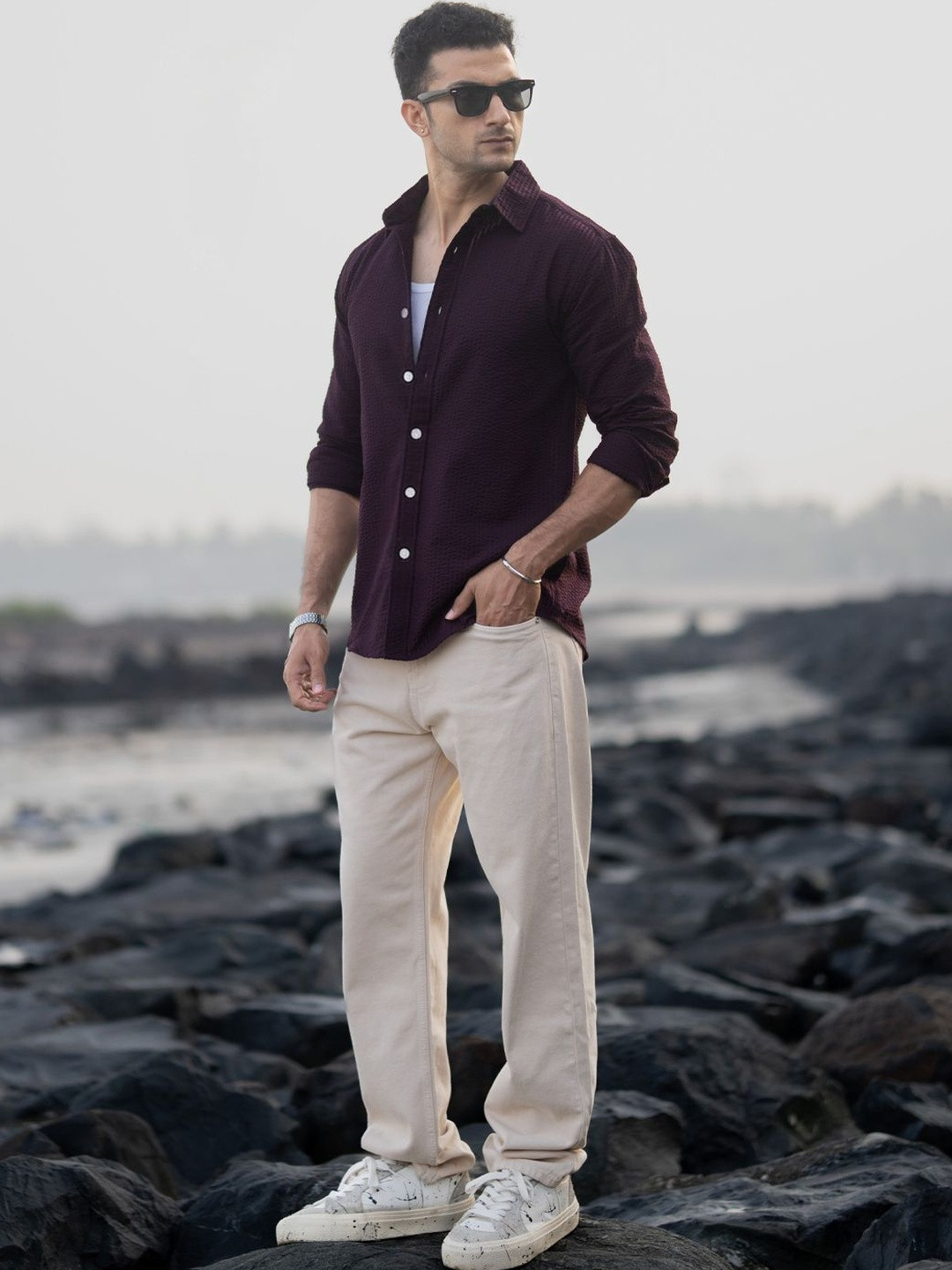 Powerlook Structured Striped Cotton Long Sleeves Shirt