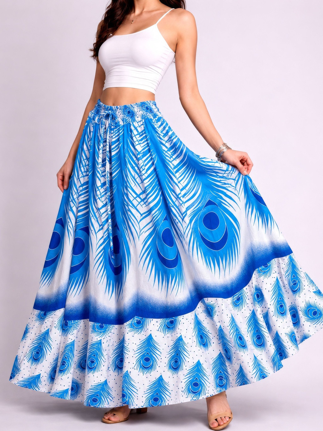 HARAYE Women Pure Cotton Cotton Cambric Animal Bohemian Maxi Flared Skirt
