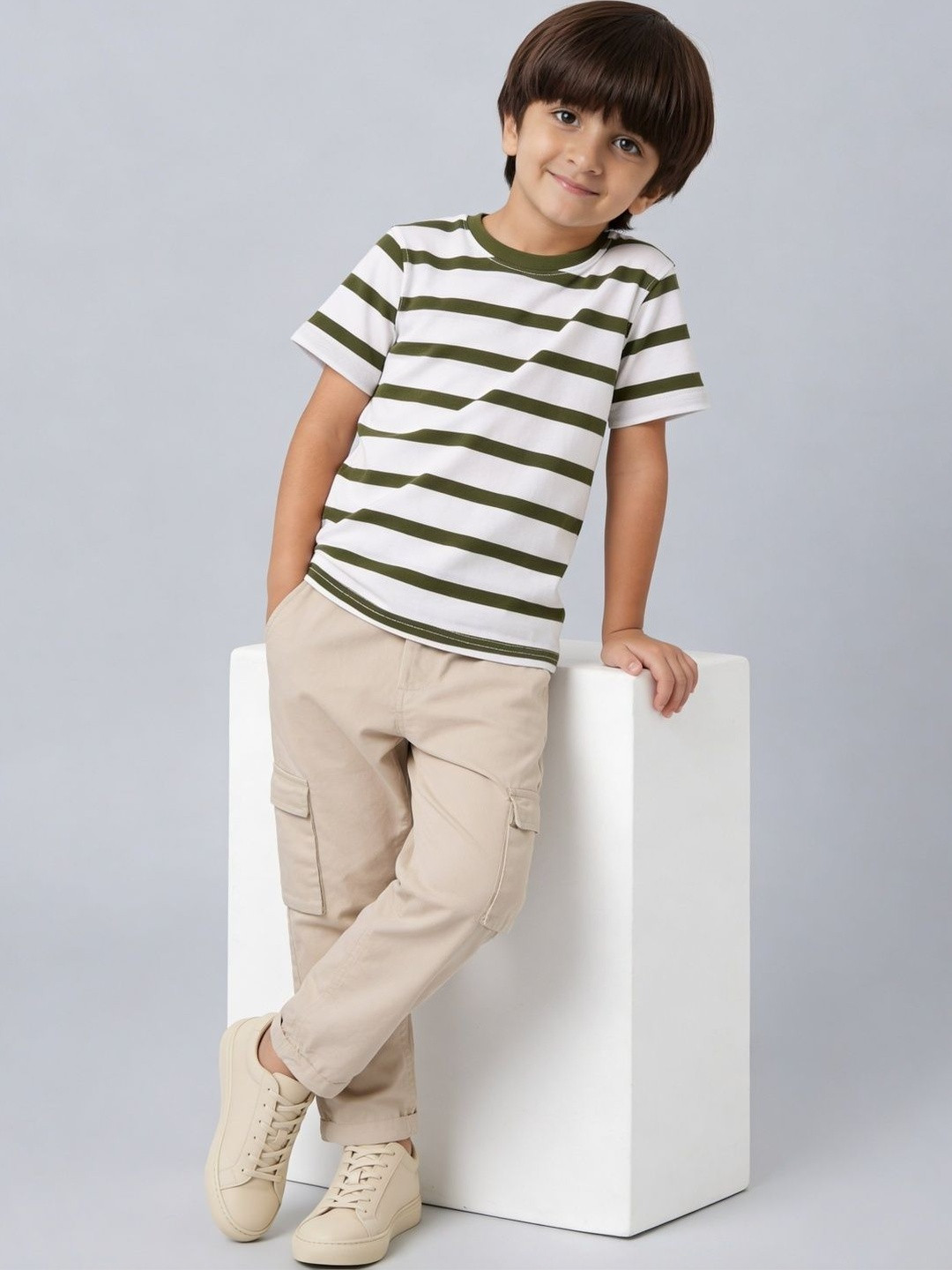 Pantaloons Junior Boys Striped Monochrome T-shirt