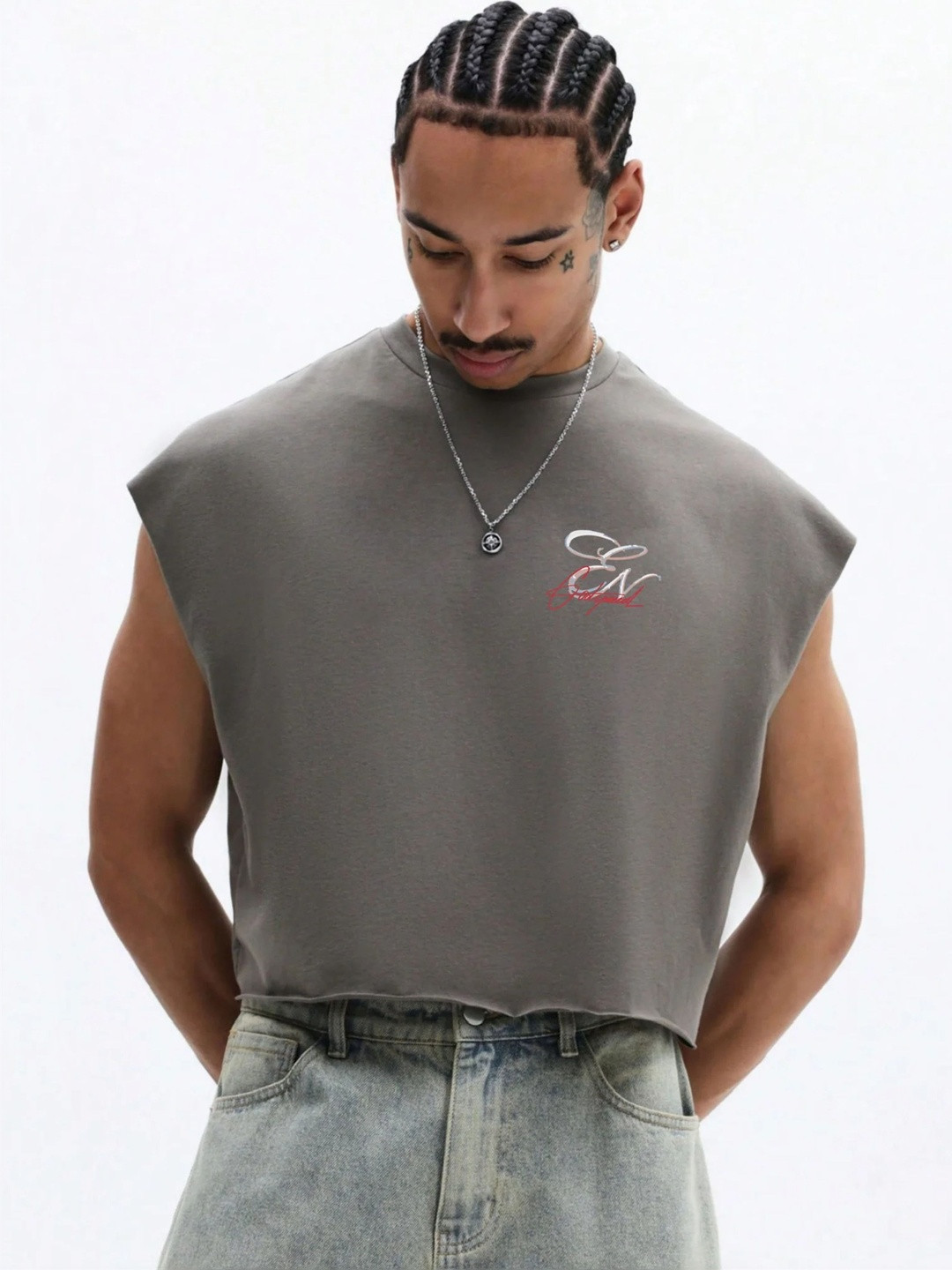 EVERDION Men Printed Raw Edge Boxy T-shirt
