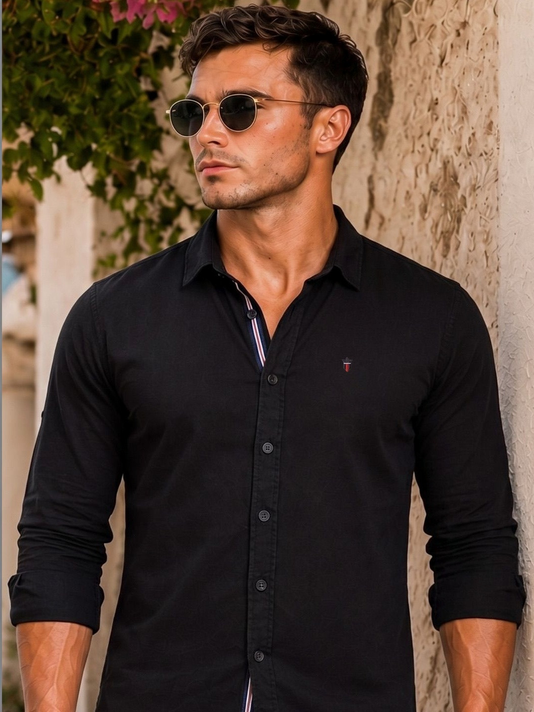Louis Philippe Jeans Men Slim Fit Over Dyed with Contrast Tape Soft Handfeel Casual Shirt