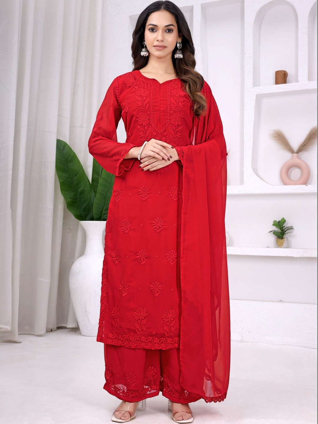 OJASVI FASHION Ethnic Motifs Embroidered V-Neck Thread Work Thread Work Kurti