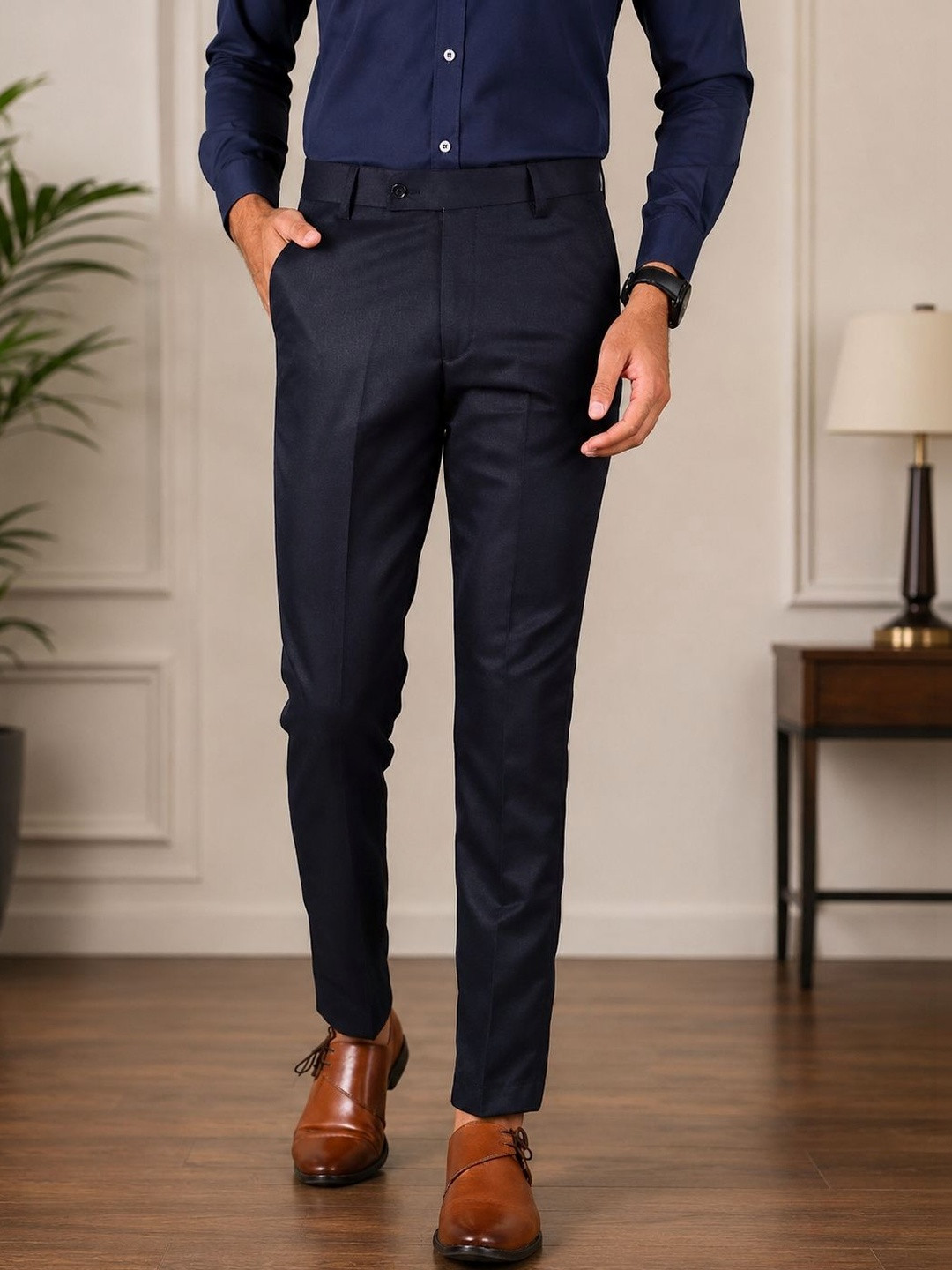 GHABA CREATION Men Cotton Smart Regular Fit Formal Trousers