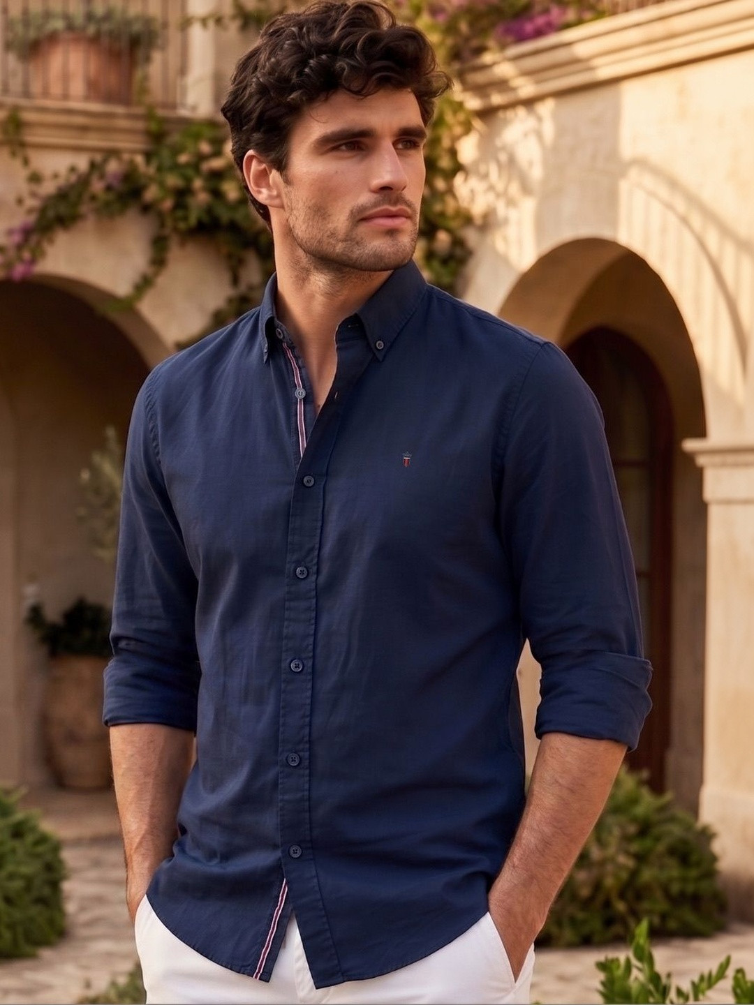 Louis Philippe Jeans Men Slim Fit Over Dyed with Contrast Tape Soft Handfeel Casual Shirt