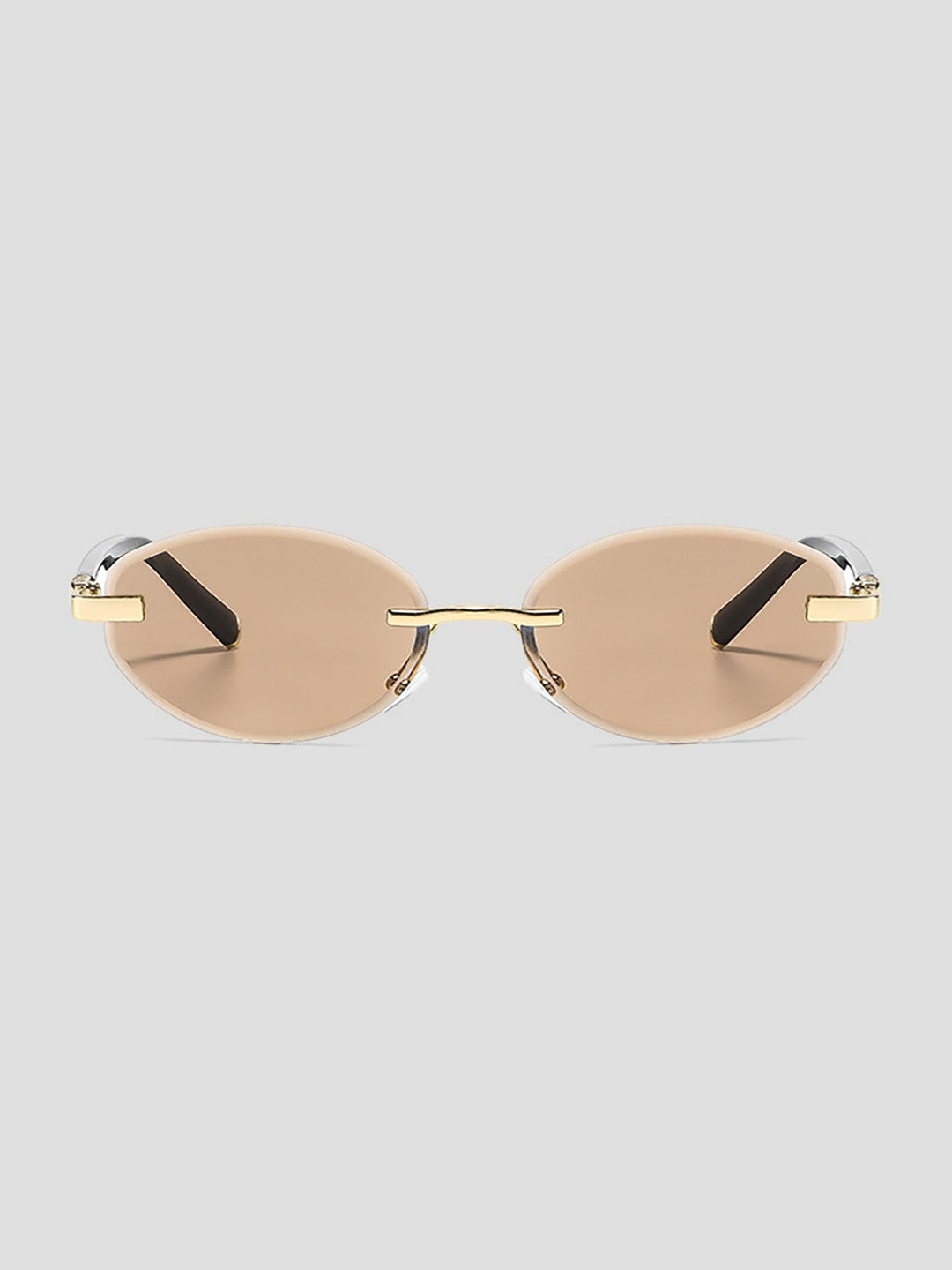 LULU & SKY Brown Lens & Gold-Toned Full Rim Oval Sunglasses