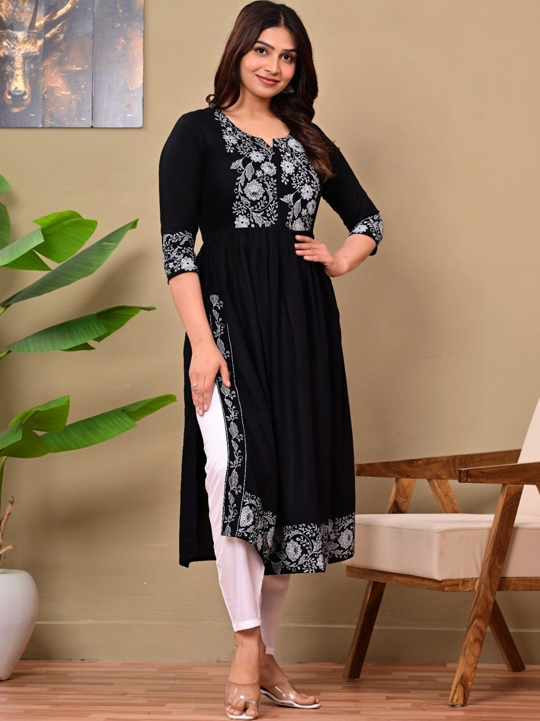 J.H Women Embroidered Thread Work Anarkali Kurta