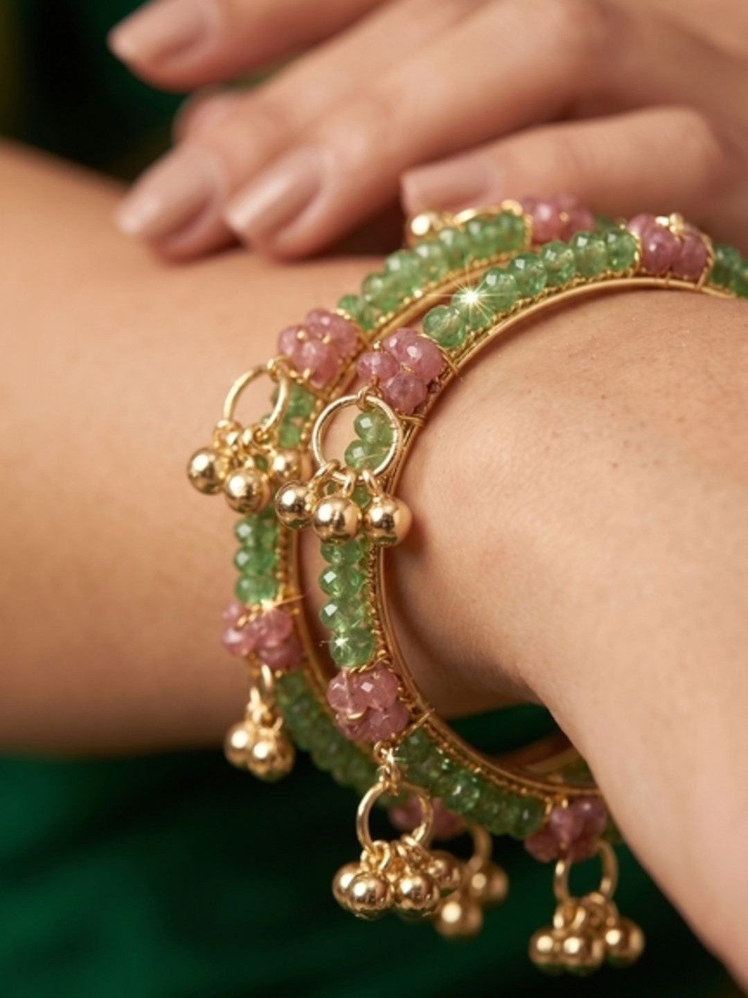 SZN Set of 2 Gold-Plated Beaded Bangles