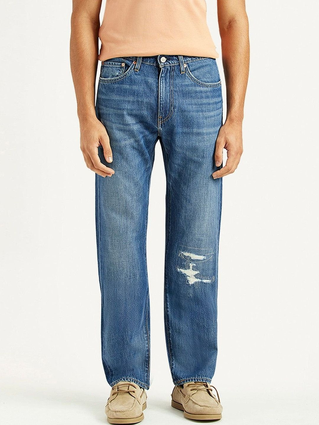 Levis Men's 505 Blue Straight Fit Mid Rise Jeans
