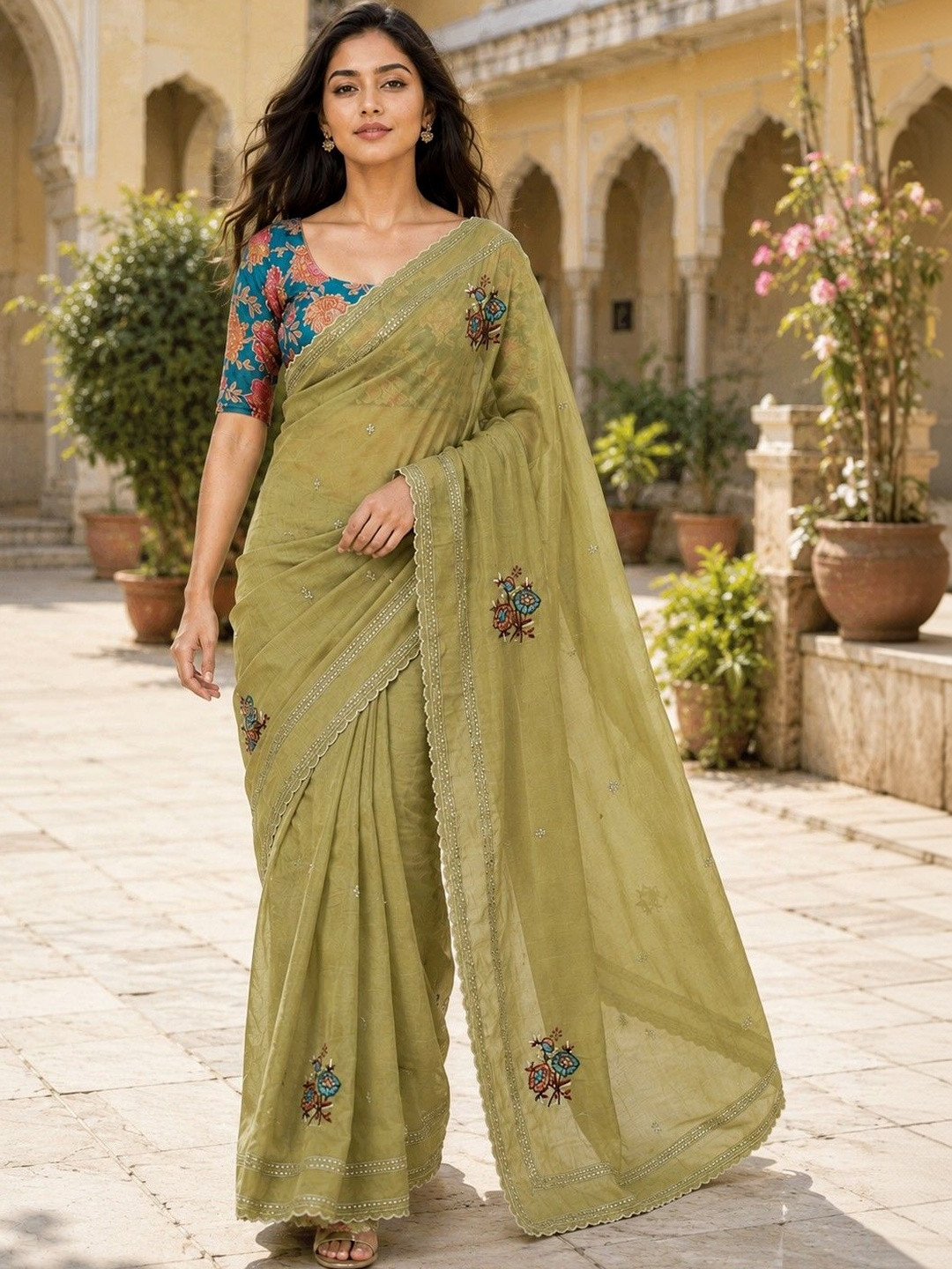 HERE&NOW Embellished Embroidered Saree