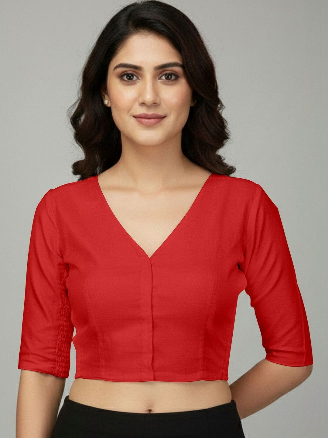 Mehrang Women Solid Cotton Blend Saree Blouse