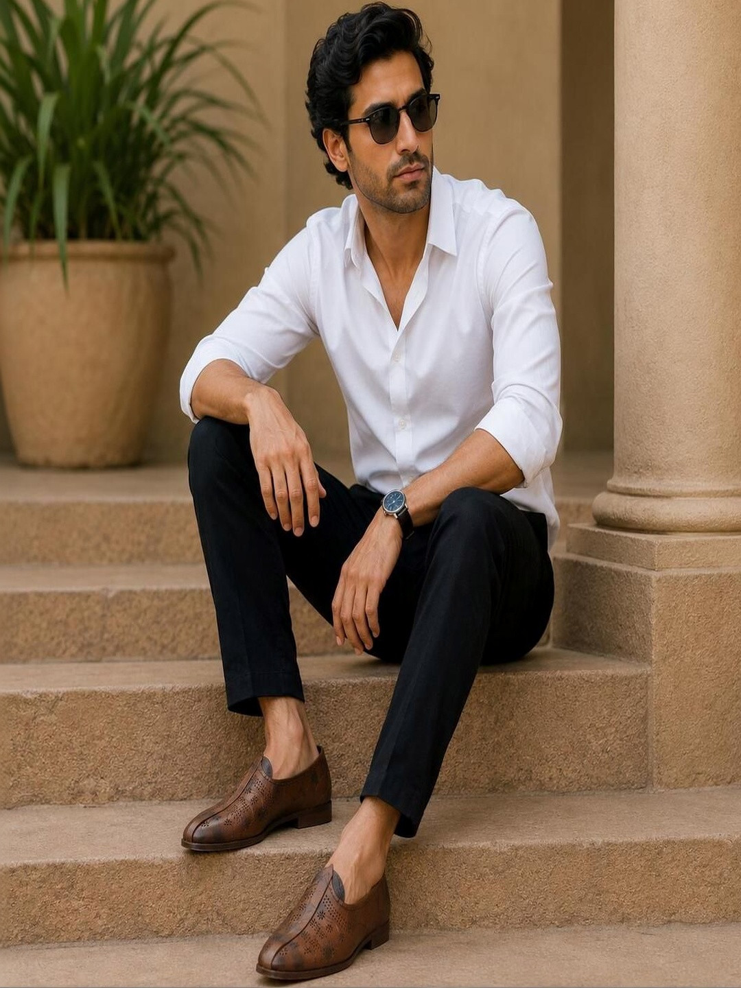 KRITARTH Men Textured Leather Mojaris