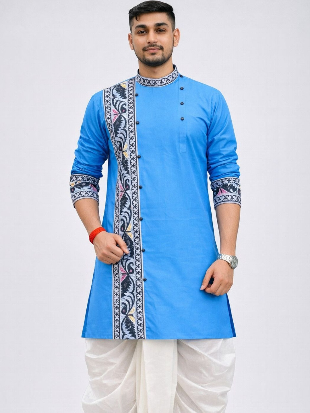 GOURI COLLECTIONS Men Cotton Jamdani Printed Straight Kurta