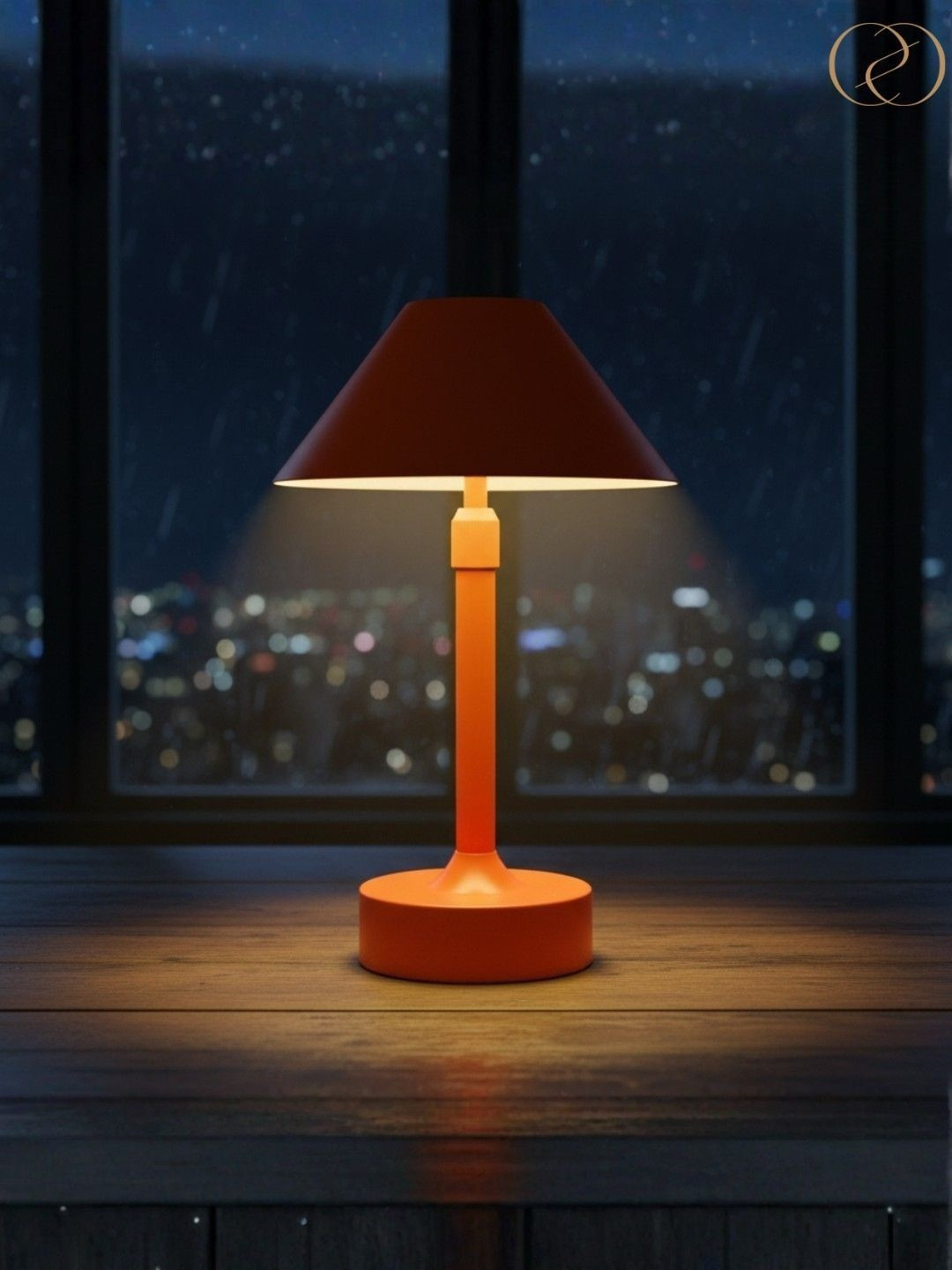ELARE Orange Metal Contemporary Frusturical Shaped Table Lamp