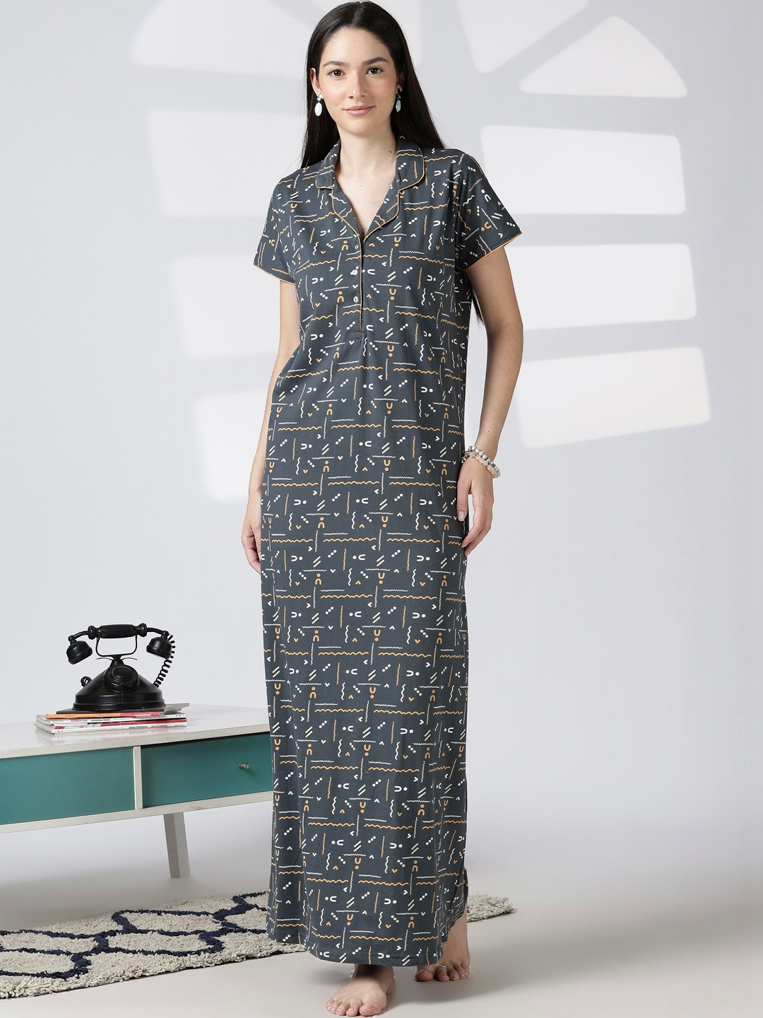 9shines Label Printed Maxi Nightdress