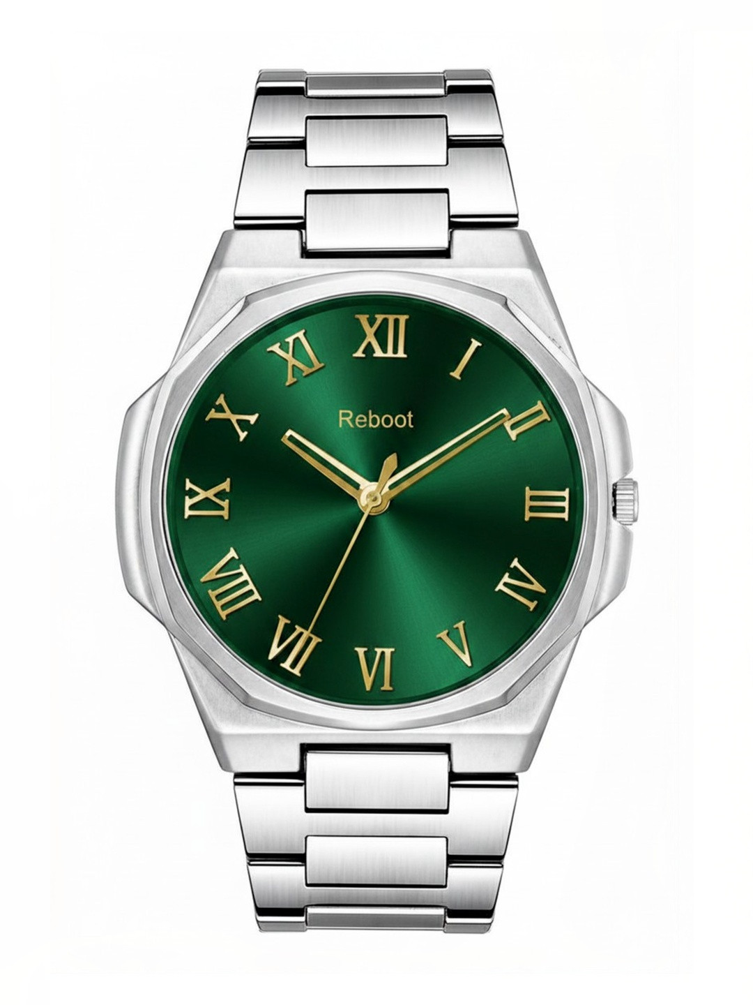REBOOT Men Dial & Stainless Steel Bracelet Style Straps Analogue Watch 1503 Green Dial Designer Roman