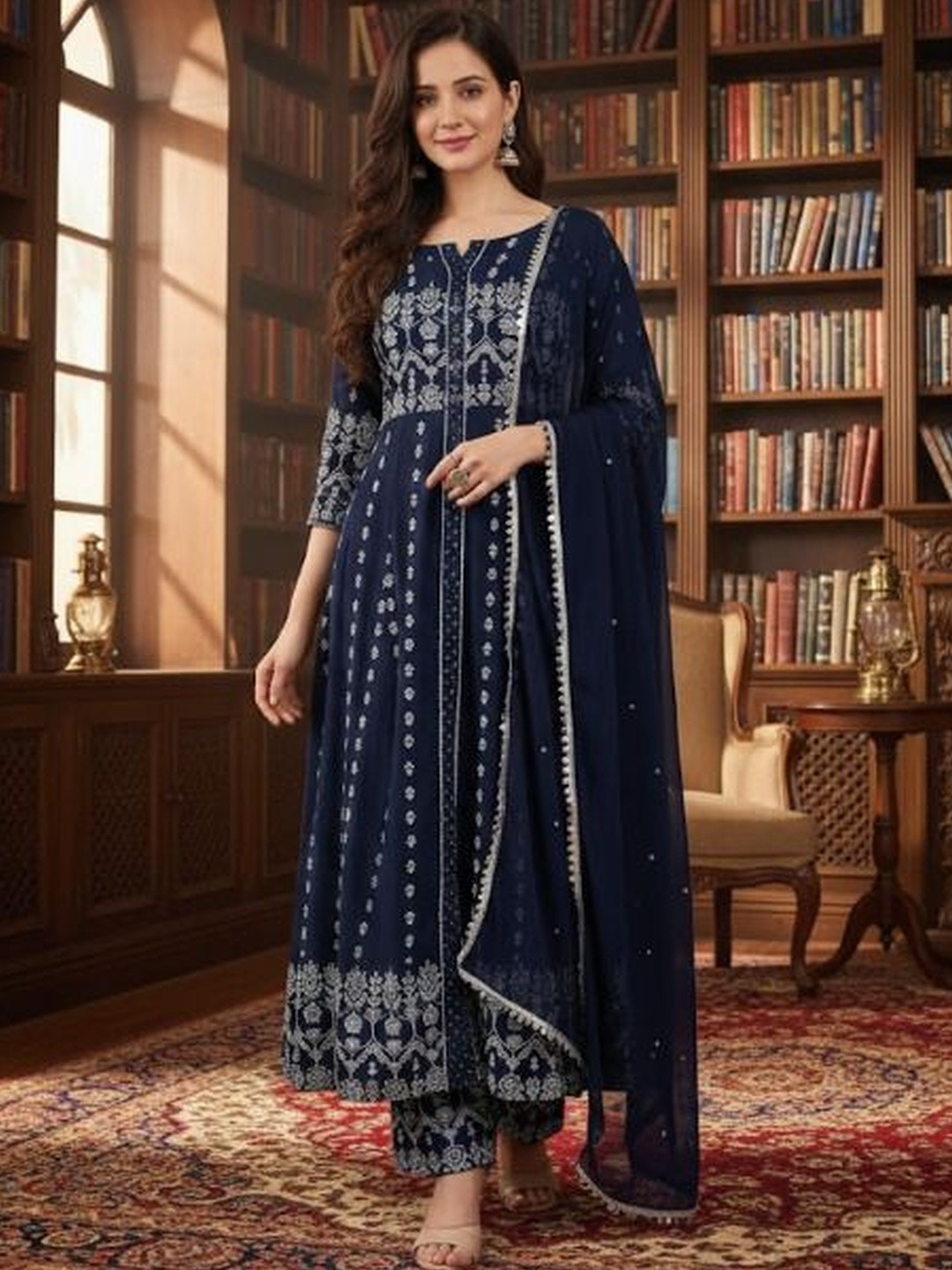 Moda Rapido Women Floral Printed Layered Kurta with Palazzos & With Dupatta