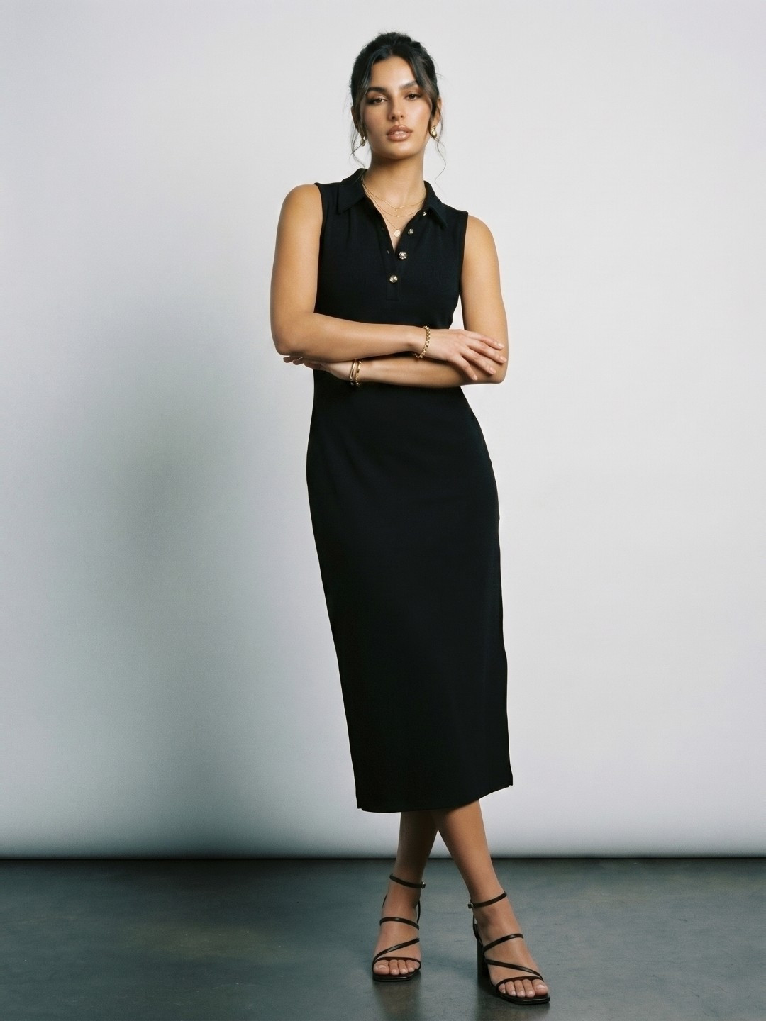 Phosphorus Shirt Collar Sheath Midi Dress