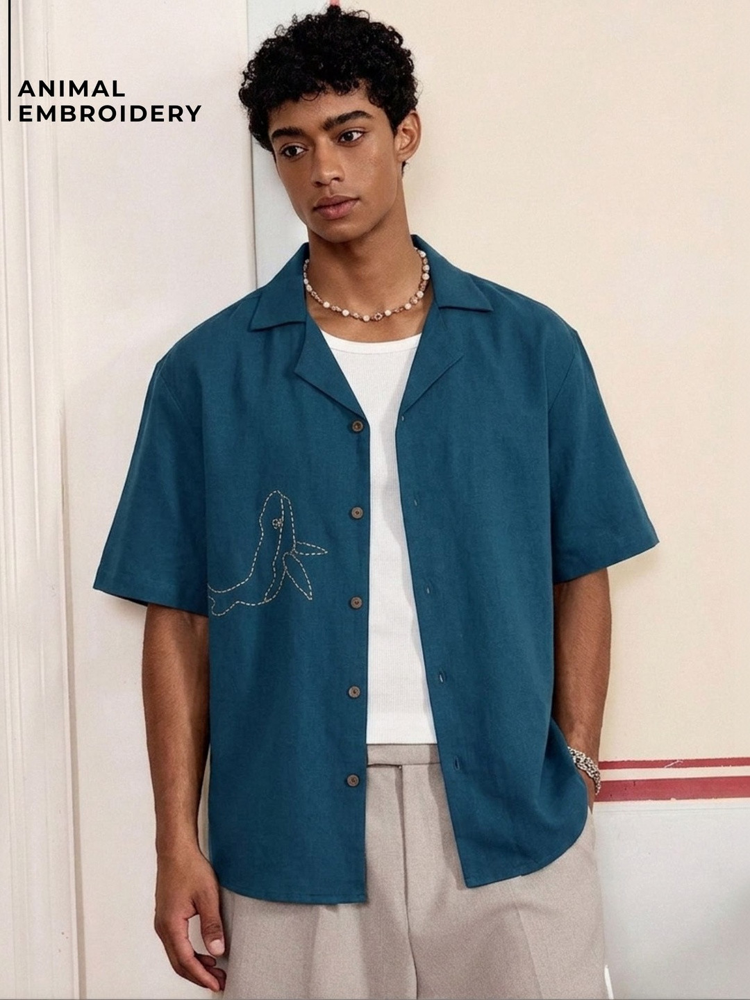 DENNISON Hand Embroidered Drop-Shoulder Casual Shirt