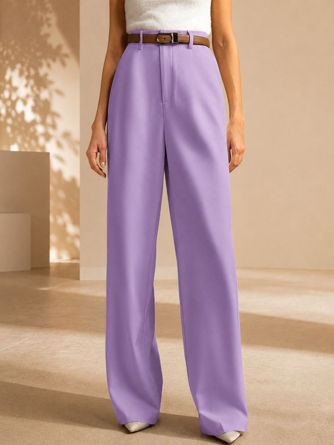 Neon Femme Women Straight Fit High-Rise Wrinkle Free Trousers