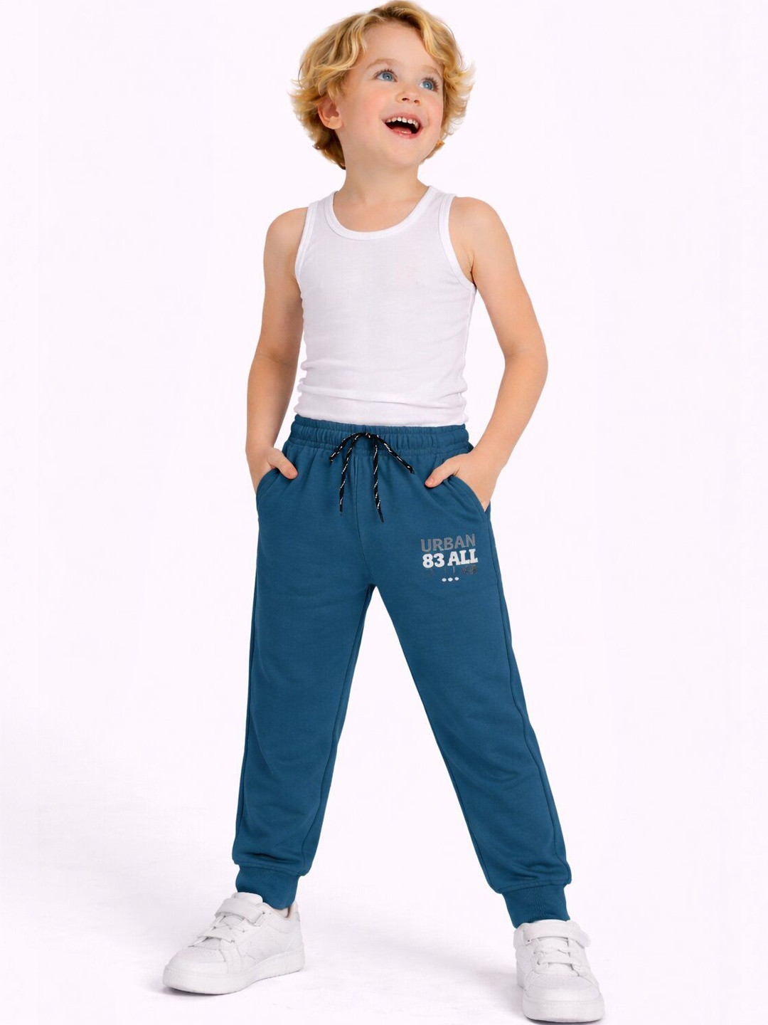 DYCA Boys Blue Solid Cotton Joggers
