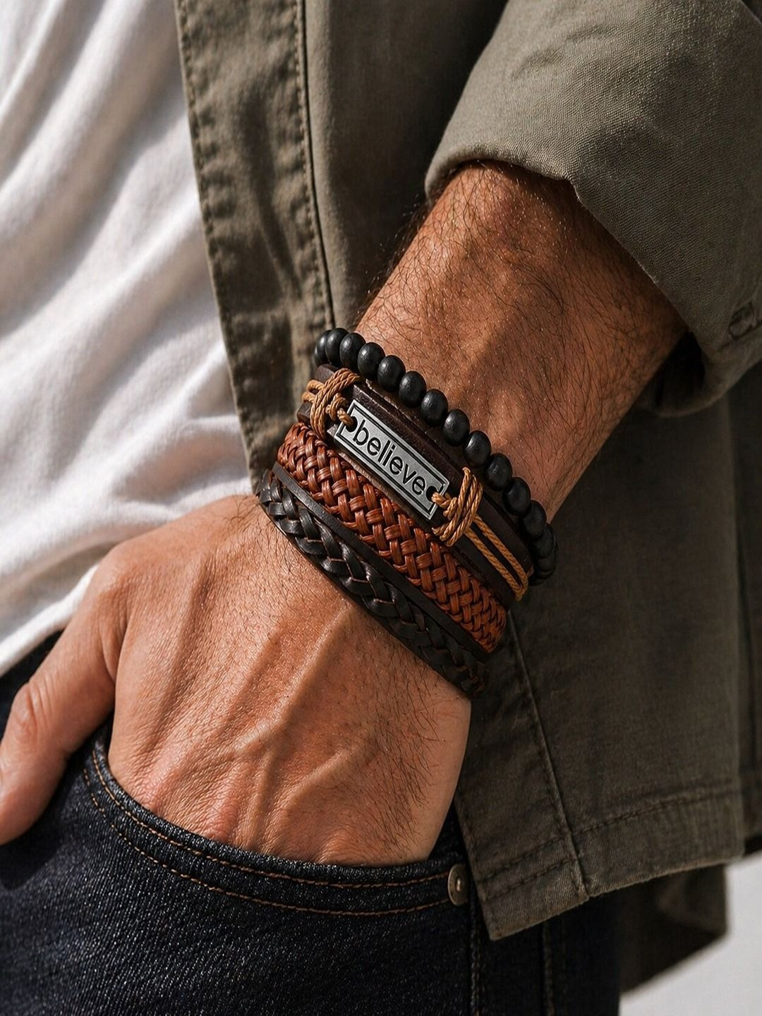 UNIVERSITY TRENDZ Unisex 4 Psc Brown Bracelet