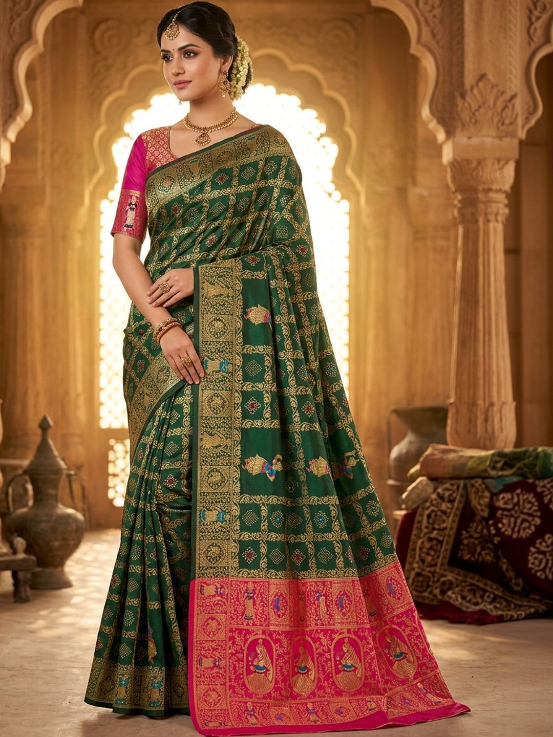 KALINI Ethnic Motifs Zari Art Silk Heavy Work Banarasi Saree