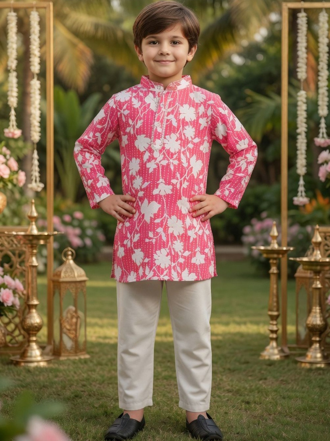 Cutiekins Boys Floral Printed Regular Kurta with Pyjamas