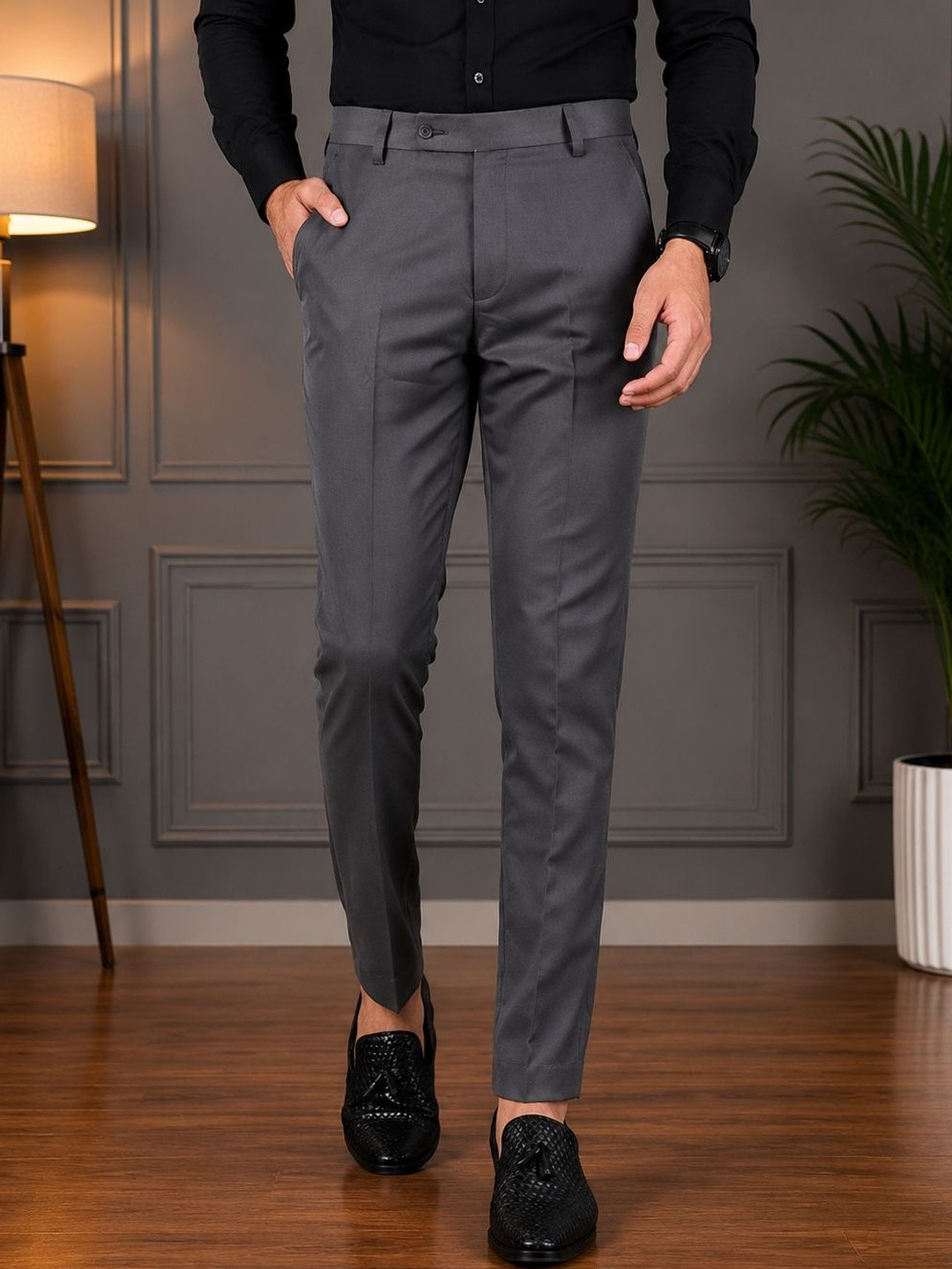 GHABA CREATION Men Cotton Smart Regular Fit Formal Trousers