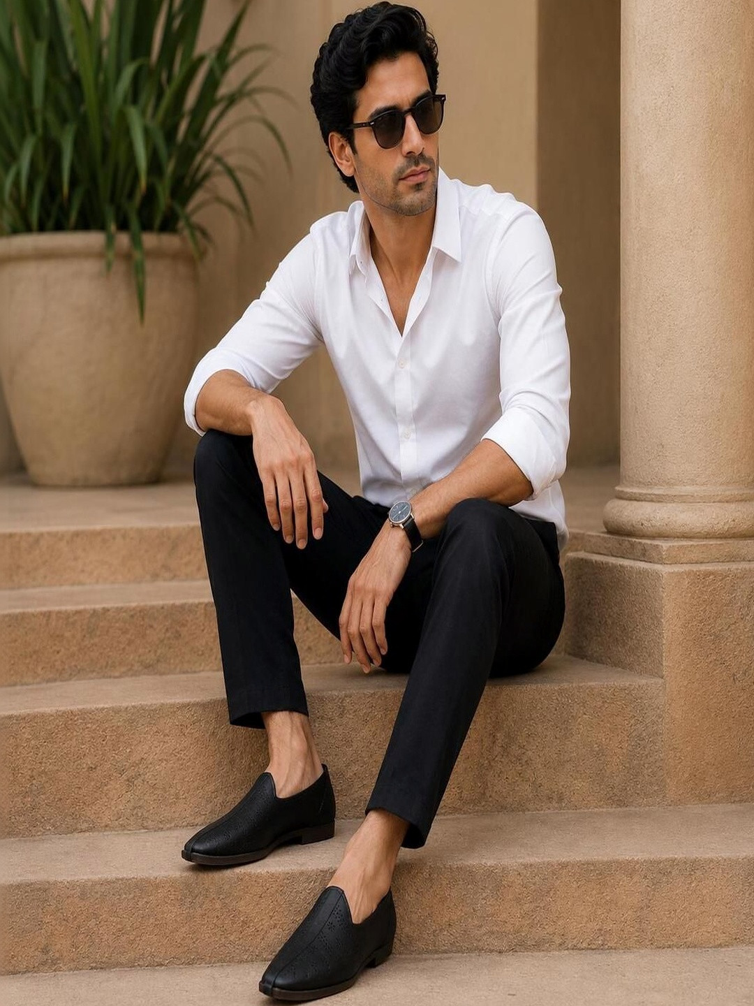 KRITARTH Men Textured Leather Mojaris
