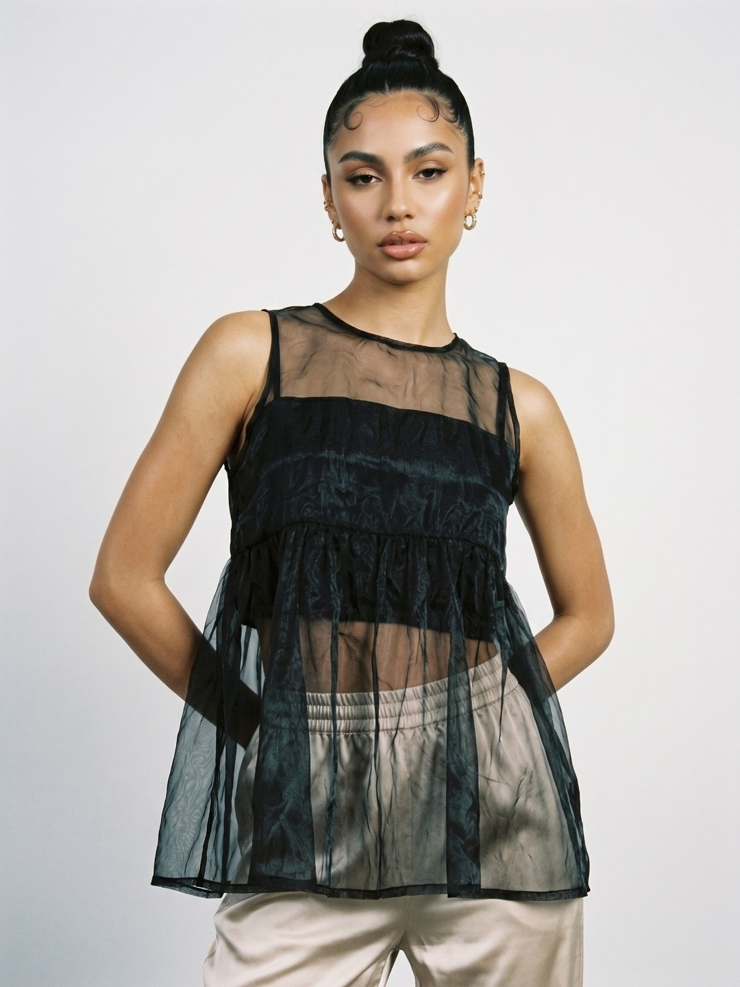 Phosphorus Peplum Sheer Top