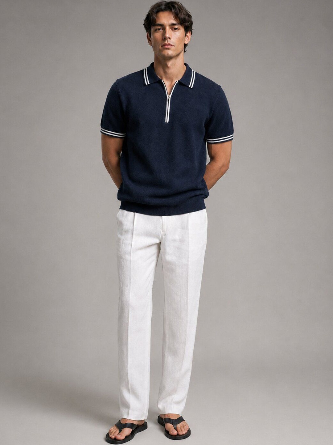 SAINT PEACH Men Polo Collar Slim Fit T-shirt