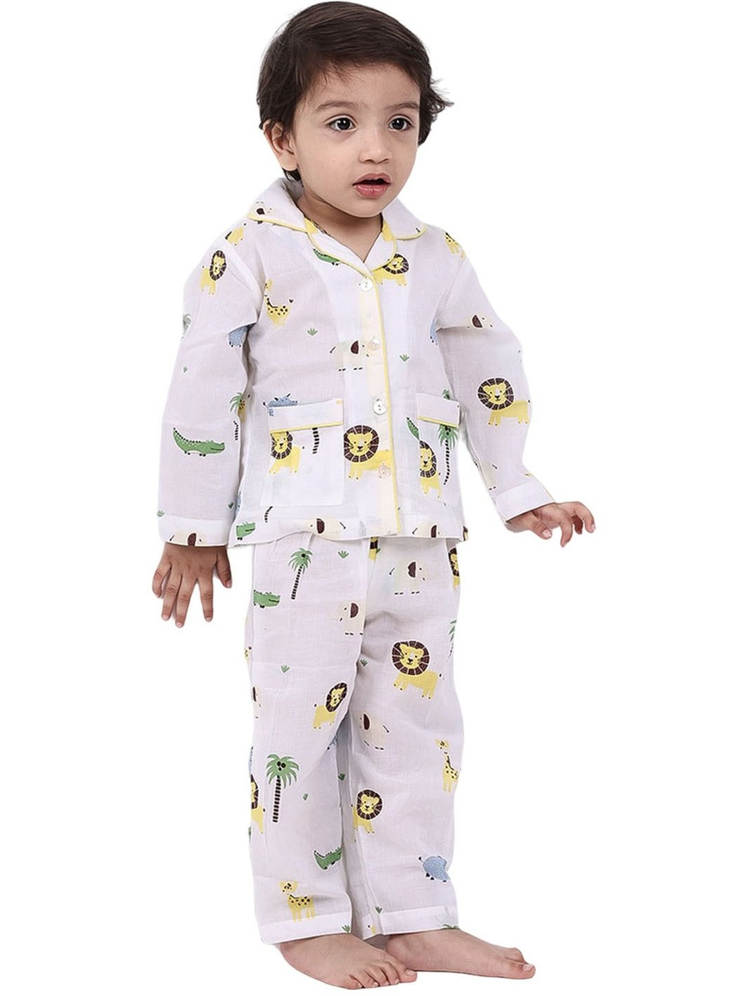 Moms Home Kids Conversational Printed Organic Cotton Shirt With Pyjamas