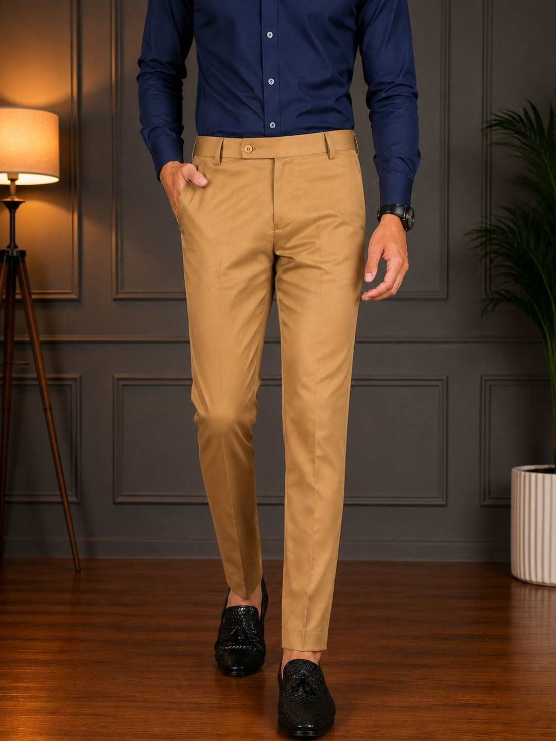 GHABA CREATION Men Cotton Smart Regular Fit Formal Trousers
