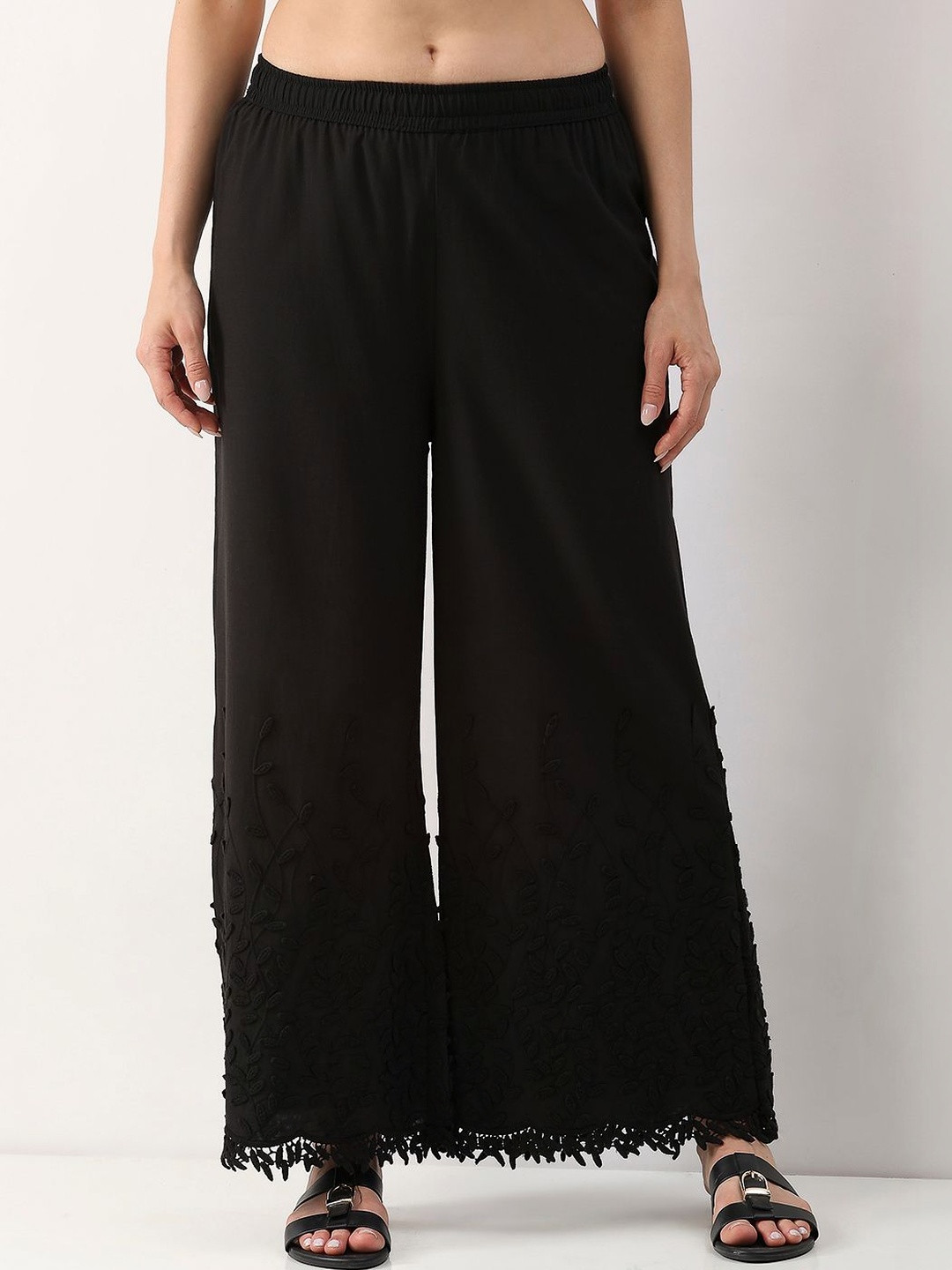 Biba Women Embellished Flared Knitted Palazzos