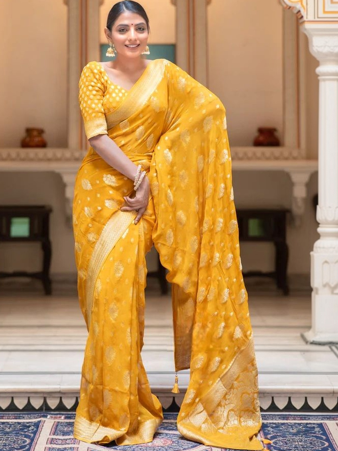 LIMDO Ethnic Motifs Zari Silk Blend Handloom Kanjeevaram Saree
